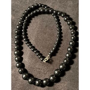 Vintage 80s Long Graduated Black Beaded Necklace